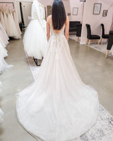 Elegant V-Neck Sleeveless Wedding Dresses Tulle With Appliques-27dress